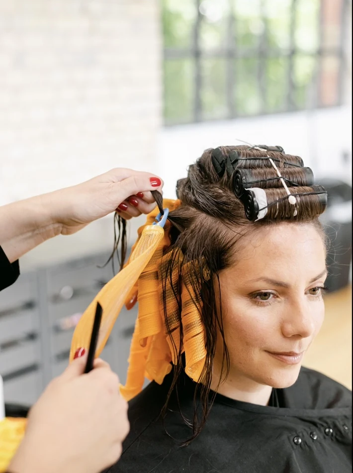 Close-up of considered modern perm rod placement